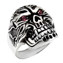 Load image into Gallery viewer, Sterling Silver Skeleton Oxidized Men Red Eyes Ring