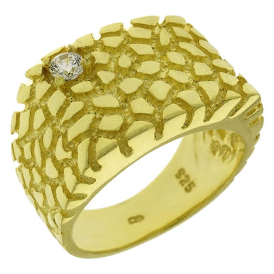 Sterling Silver Gold Plated Over Nugget Men Ring