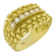 Load image into Gallery viewer, Sterling Silver Gold Plated Nugget With Channel Set Cubic Zirconia Ring