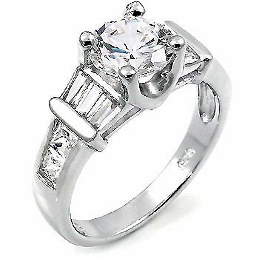 Sterling Silver Fancy Baguette Set CzAnd Channel Set CzAnd And Prong Set Cz Ladies Fashion Ring with Ring Width of 11MM