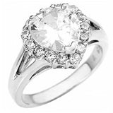 Sterling Silver Fancy Prong Set Heart Cz Split Band Ring