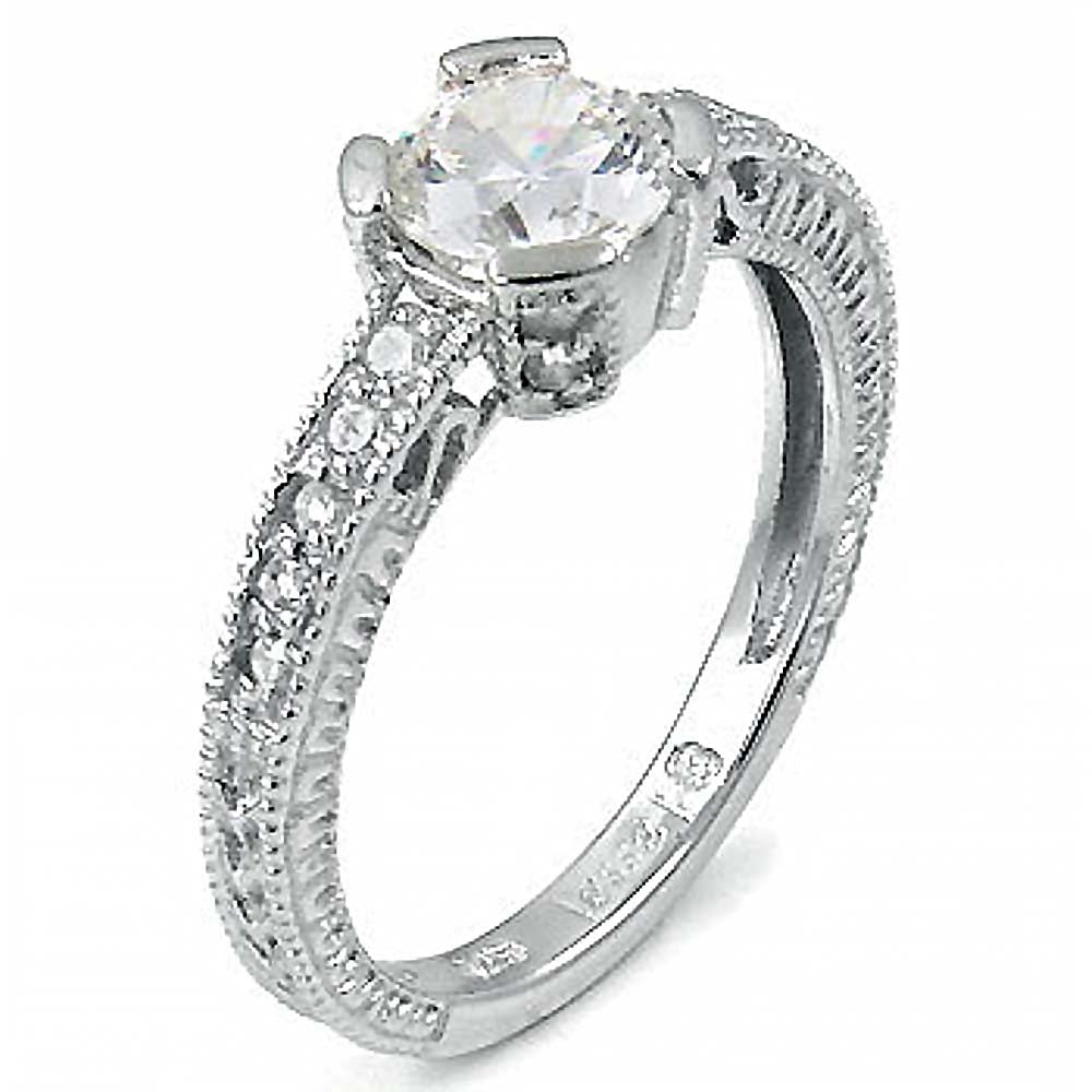 Sterling Silver Channel Set Cz and Prong Set Cz Ladies Fashion Ring with Ring Width of 11MM