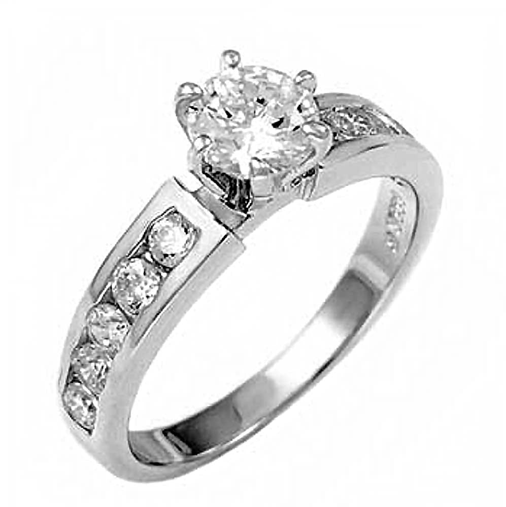 Sterling Silver Channel Set Cz and Prong Set Cz Ladies fashion Ring with Ring Width of 7MM