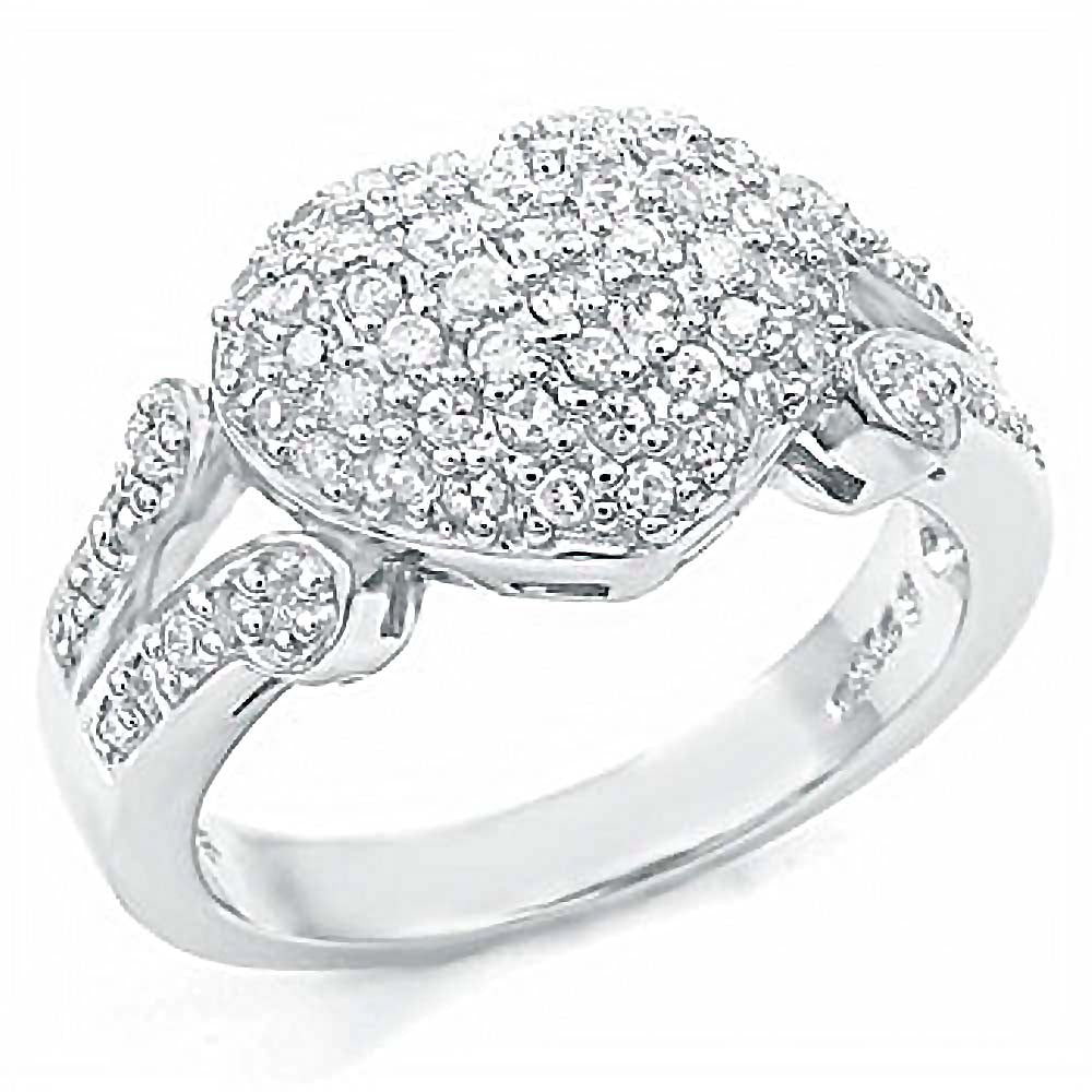 Sterling Silver Fancy Split Band Heart Ring with Pave Round CzAnd Ring Width of 12MM