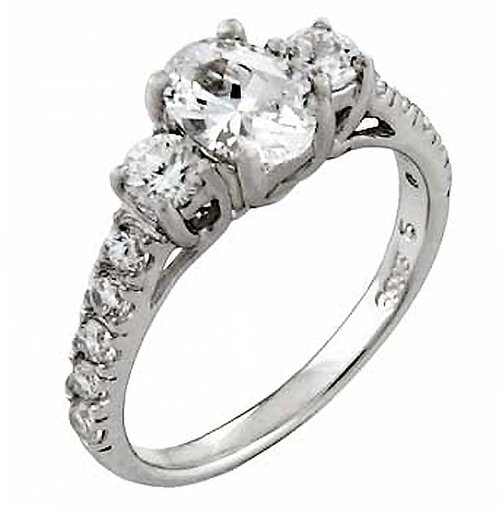 Sterling Silver Prong Set SmallAnd MediumAnd and Large Cz Ladies Fashion Ring with Ring Width of 11MM