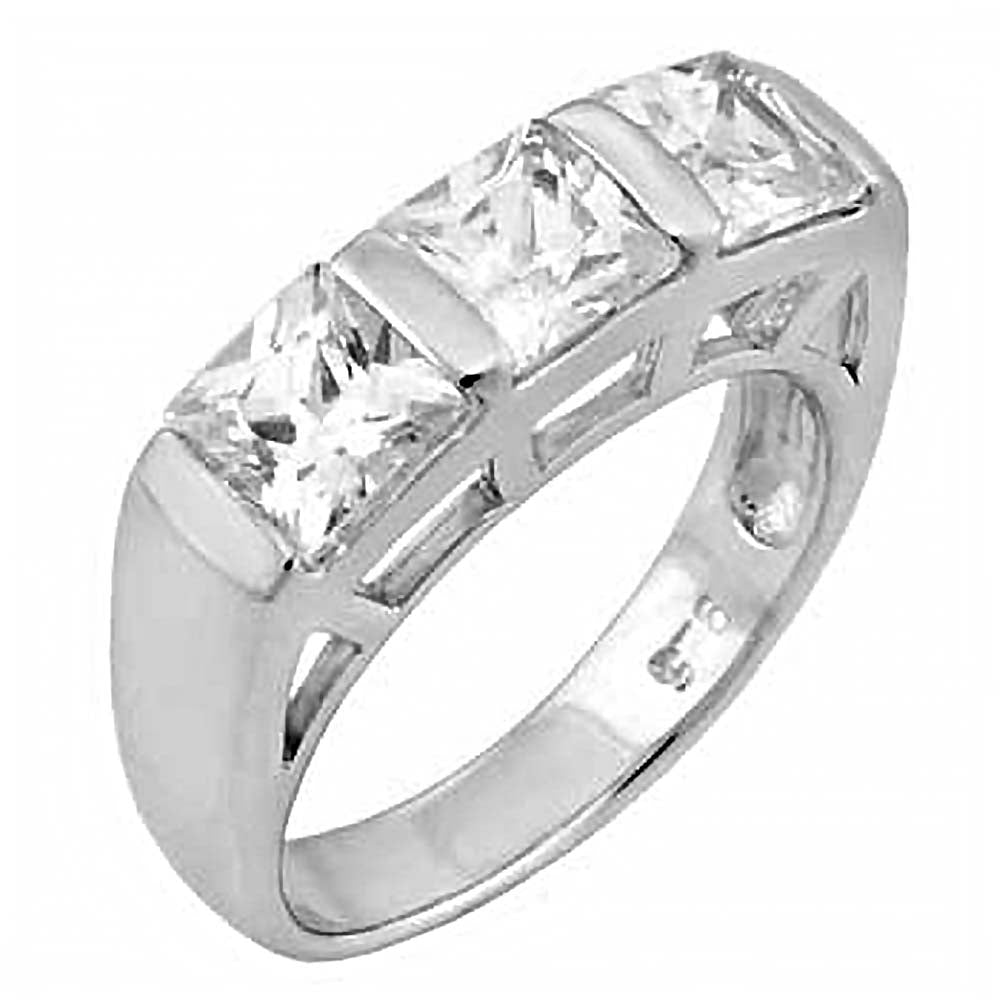 Sterling Silver Fashionable Ring with Three Princess Cut CzAnd Ring Width of 5MM