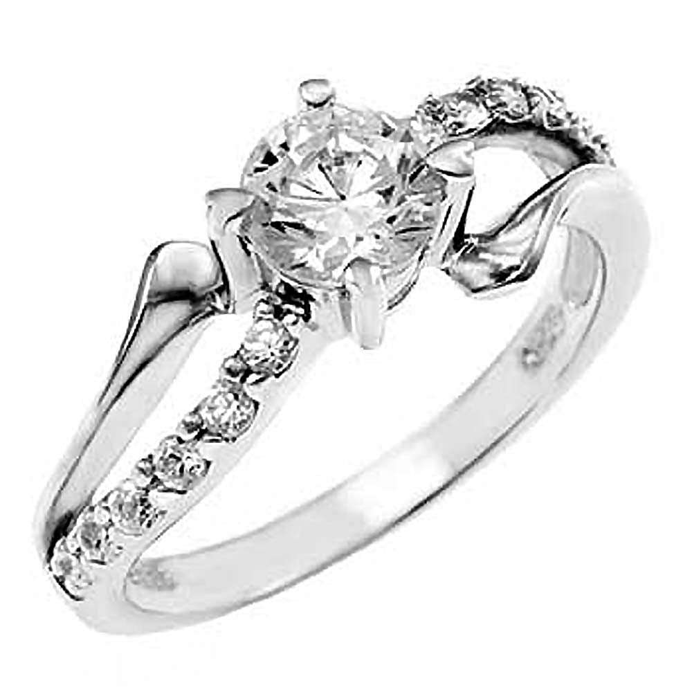 Sterling Silver Fancy Split Band Ring with Clear Cz and a Large Cz in the CenterAnd Ring Width of 7MM