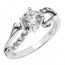 Load image into Gallery viewer, Sterling Silver Fancy Split Band Ring with Clear Cz and a Large Cz in the CenterAnd Ring Width of 7MM