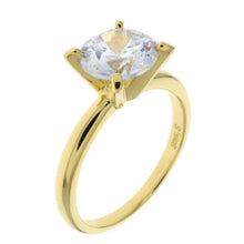 Load image into Gallery viewer, Sterling Silver 7mm Cubic Zirconia Solitaire Engagement Gold Plated Ring