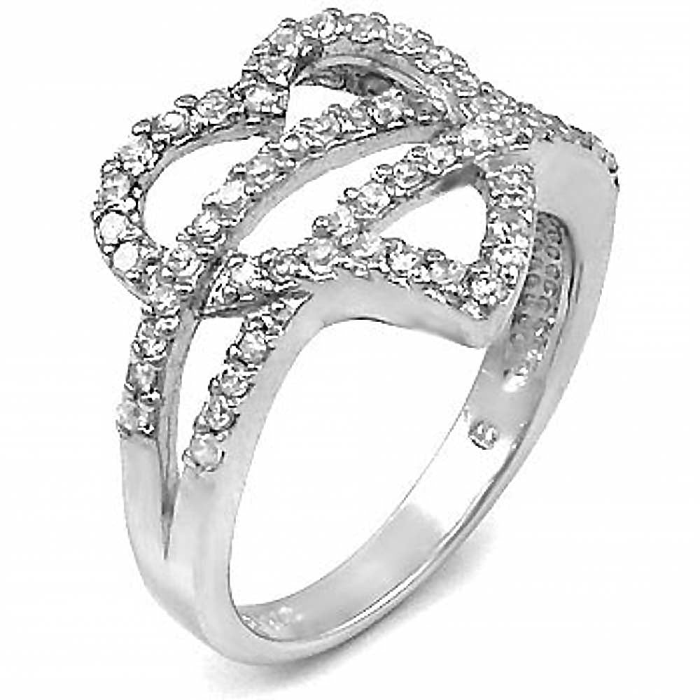 Sterling Silver Fancy Pave Set Cz Split Band Open Heart Ring with Ring Width of 11MM