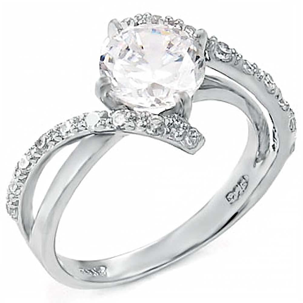 Sterling Silver Fancy Split Band Ring with Embedded Clear Cz and a 8MM Round Cz in the CeterAnd Ring Width of 12MM