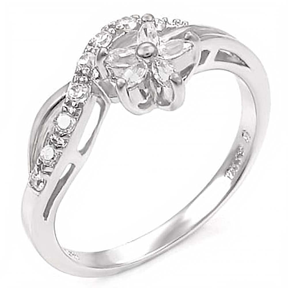 Sterling Silver Fancy Flower Shape Ring with Marquise and Round CzAnd Ring Width of 10MM