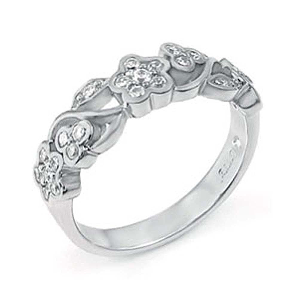 Sterling Silver Stylish Flower Shape Ring with Round CzAnd Ring Width of 6MM