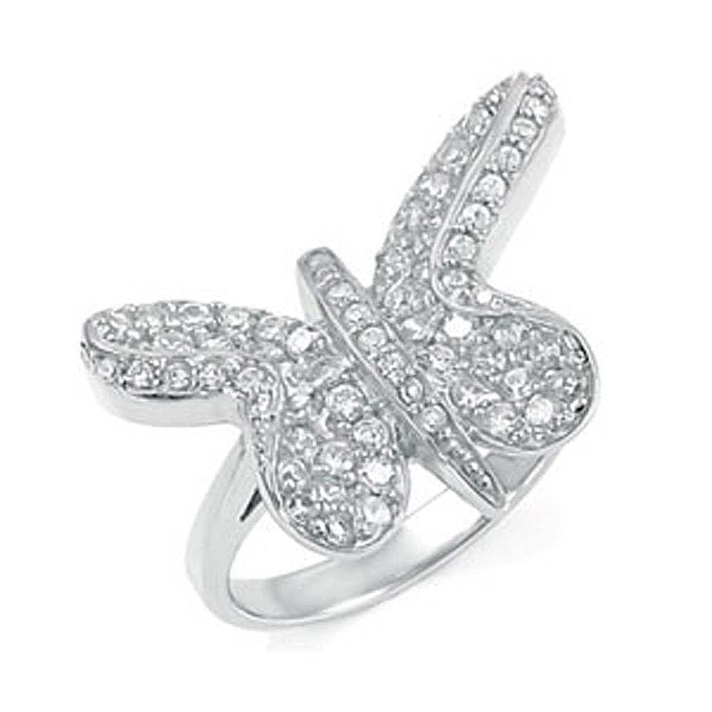 Sterling Silver Fancy Butterfly Ring with Clear Round Cz Embeeded on the ButterflyAnd Ring Width of 18MM