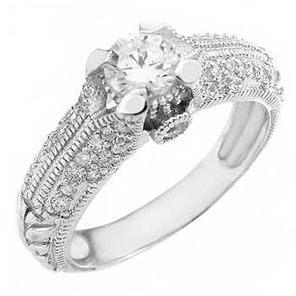 Sterling Silver Pave Set Cz and Prong Set Cz Promise Ring with Ring Width 7MM
