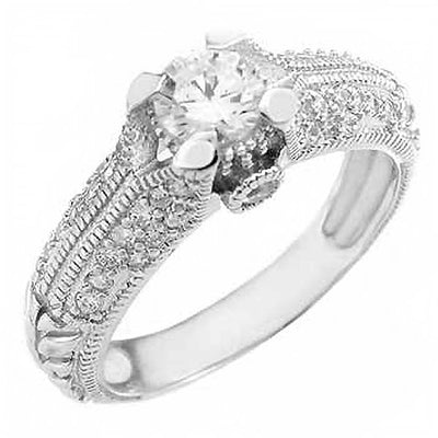 Sterling Silver Pave Set Cz and Prong Set Cz Promise Ring with Ring Width 7MM