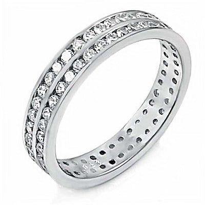 Sterling Silver Stylish Eternity Ring with Double Lines Round Cz and Ring Width of 4MM