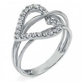 Sterling Silver Stylish Open Heart Shape Split Band Ring with Pave Round Cz in the HeartAnd Ring Width of 13MM