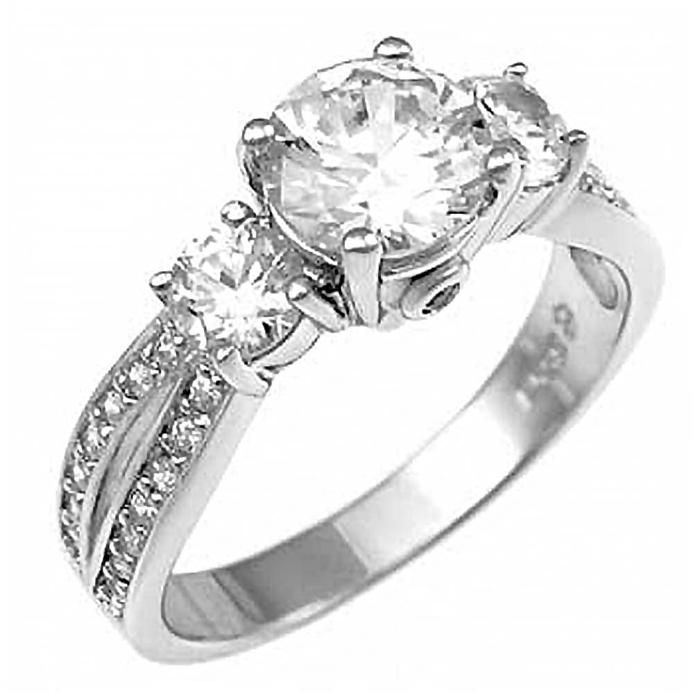 Sterling Silver Fancy Split Band Ring with Embedded White Cz and One Large and Two Medium White CzAnd Ring Width of 7MM