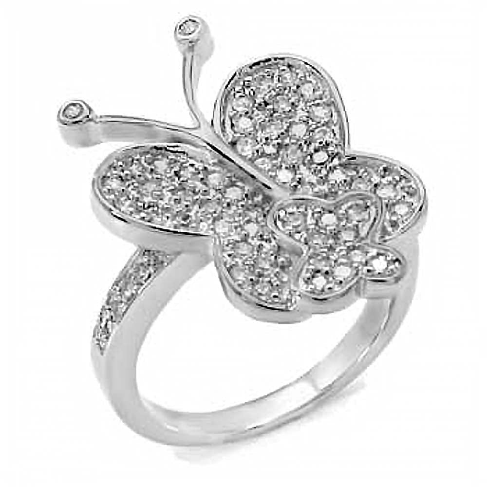 Sterling Silver Fany Pave Cz Butterfly Ring with Ring Dimensions of 18MMx24MM