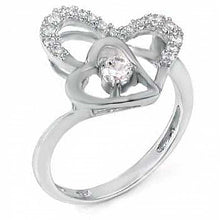 Load image into Gallery viewer, Sterling Silver Fancy Open Heart Ring with Clear Round CzAnd Ring Width of 15MM