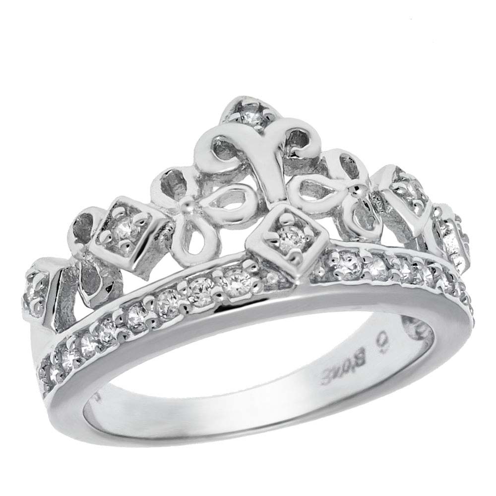 Sterling Silver Crown Design Ring with Clear Round CzAnd Ring Width 11MM