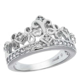 Sterling Silver Crown Design Ring with Clear Round CzAnd Ring Width 11MM