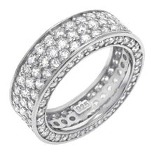 Load image into Gallery viewer, Sterling Silver Fancy Three Lines Micros Pave Cz Eternity Ring with Ring Width of 8MM