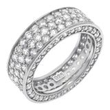 Sterling Silver Fancy Three Lines Micros Pave Cz Eternity Ring with Ring Width of 8MM