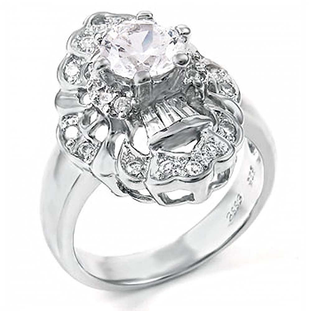 Sterling Silver Fancy Ladies Fashion Ring With Clear CzAnd Ring Width of 7MM