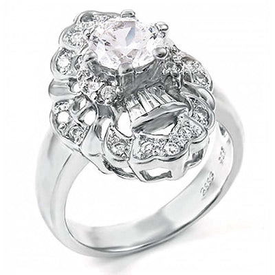 Sterling Silver Fancy Ladies Fashion Ring With Clear CzAnd Ring Width of 7MM
