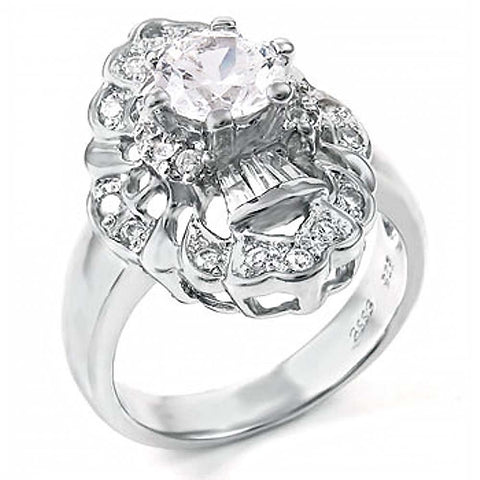 Sterling Silver Fancy Ladies Fashion Ring With Clear CzAnd Ring Width of 7MM