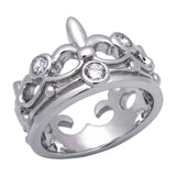 Sterling Silver Clear Cz Crown Ring with Ring Width of 7MM