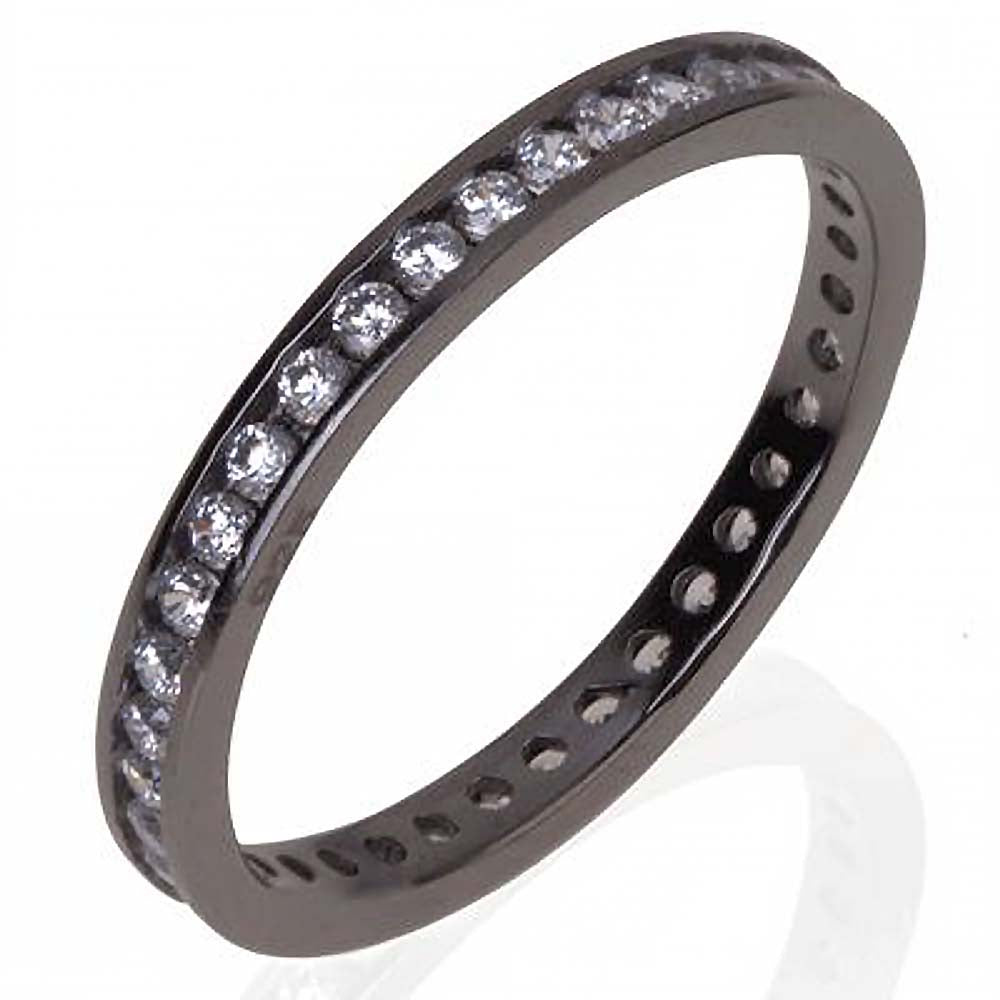 Sterling Silver Eternity Ring with Black Rhodium and 2.2MM Round CzAnd Ring Width of 2.2MM
