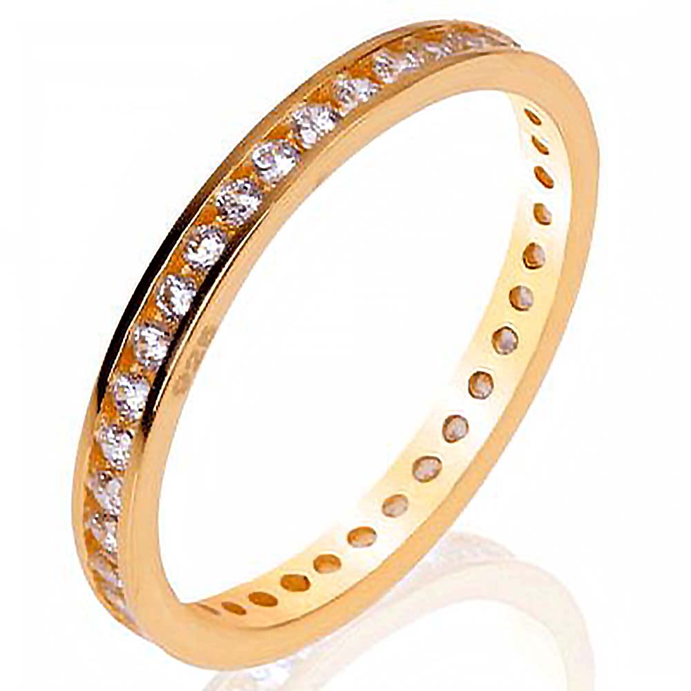 Sterling Silver Eternity Ring with 14k Gold Plate and 2.2MM Round Cz Ring Width of 2.2MM