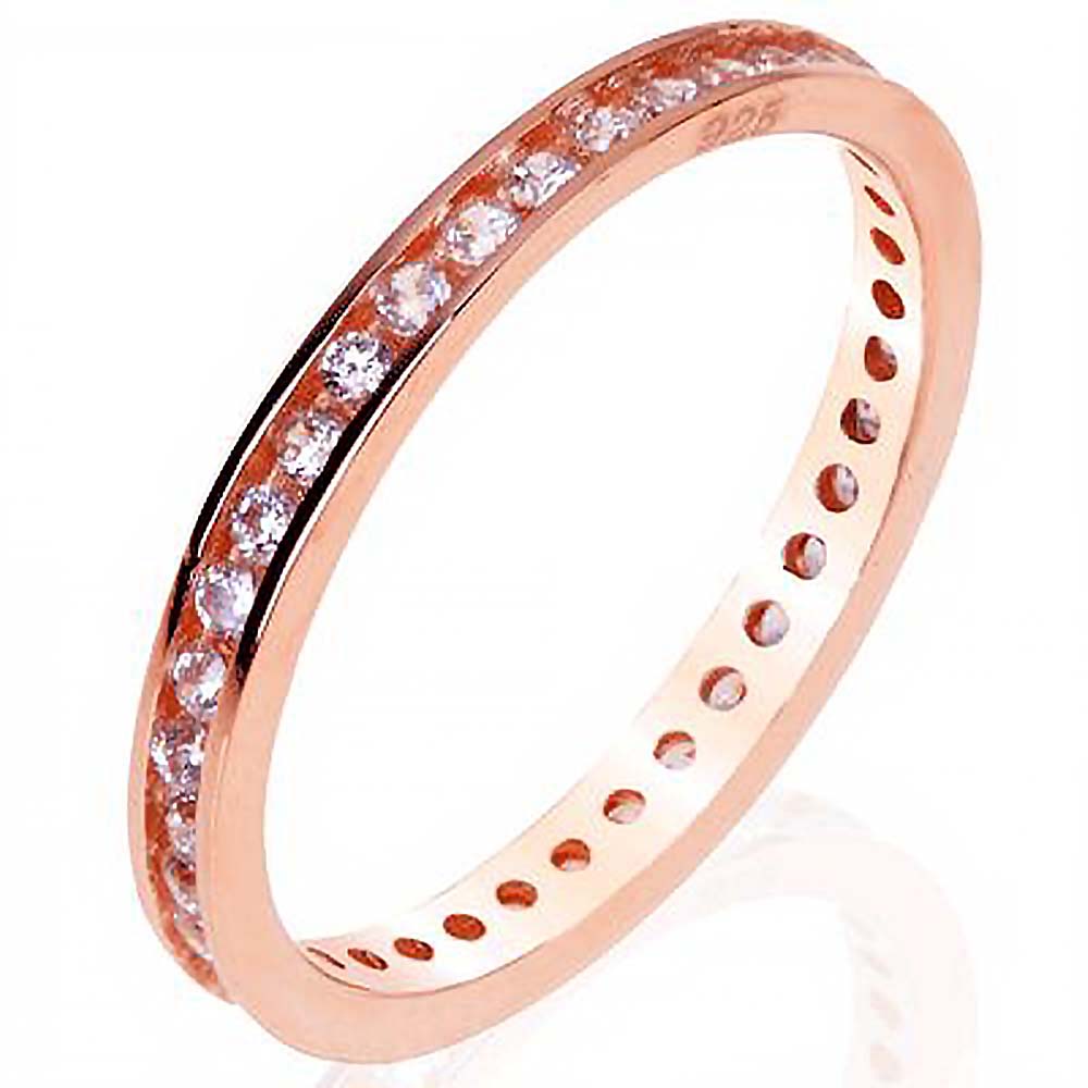 Sterling Silver Eternity Ring with Rose Gold Plate and 2.2MM Round CzAnd Ring Width of 2.3MM