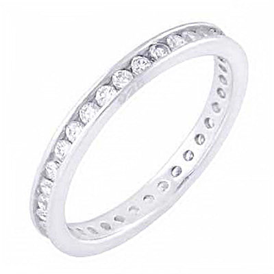 Sterling Silver Rhodium Plate Eternity Ring with 2.2MM Clear Round CzAnd Ring Width of 2.2Mm