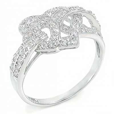 Sterling Silver Fancy Pave Round Cz Intersecting Open Heart ring with Ring Wodth of 12MM