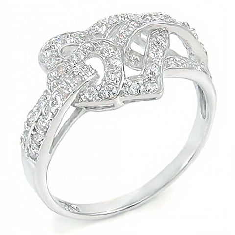 Sterling Silver Fancy Pave Round Cz Intersecting Open Heart ring with Ring Wodth of 12MM