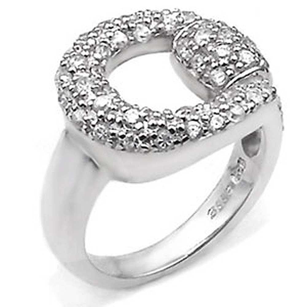 Sterling Silver Pave Set Buckle Ring with Ring Width of 7MM