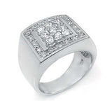 Sterlish Silver Stylish Square Ring with Small Clear Cz in the Outer Part and Medium Clear Cz in the Inner PartAnd Ring Width of 14MM