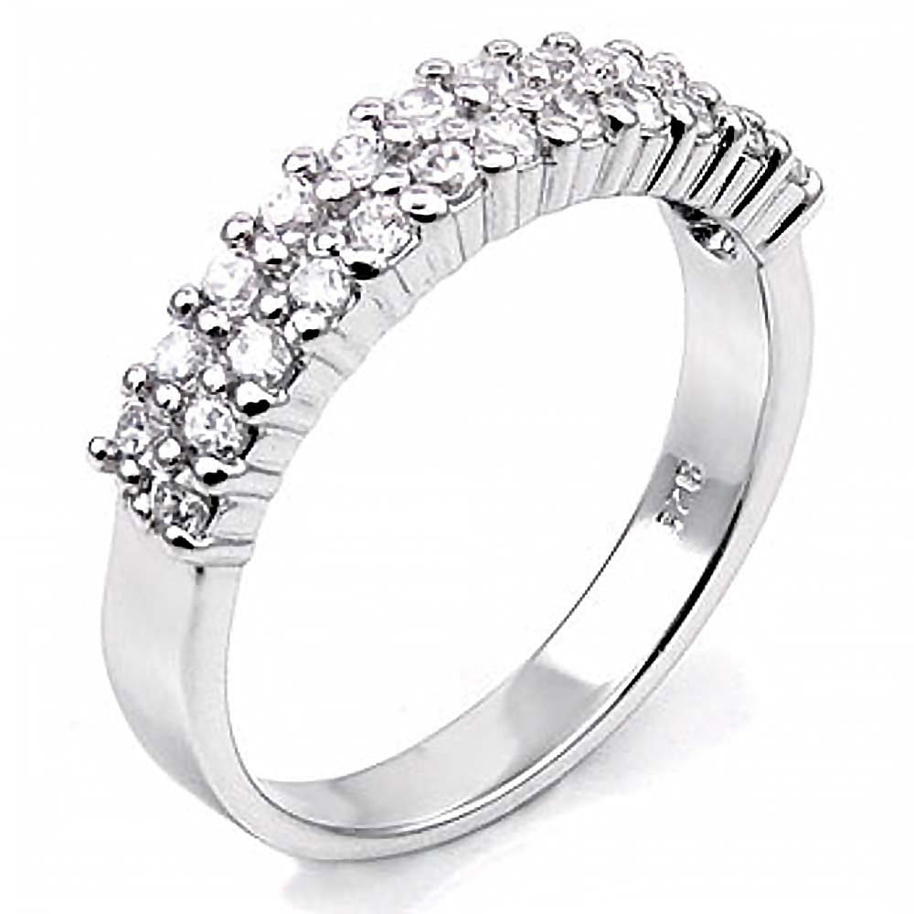 Sterling Silver Ladies Ring with 2 Lines of Prong Set CzAnd Ring Width of 7MM