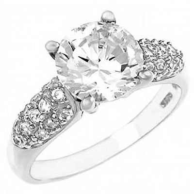 Sterling Silver Fancy Engagement Ring with an 8MM Prong Set CzAnd Ring Width 8MM