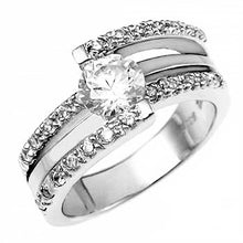 Load image into Gallery viewer, Sterling Silver Stylish Ladies Double Band Ring with Embedded Clear Cz and a 6MM Cz in the CenterAnd Ring Width of 7MM