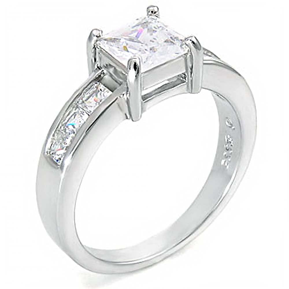 Sterling Silver Fancy Ladies Ring with Channel Set Cz and a Prong Set CzAnd Ring Width of 7MM