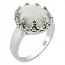 Load image into Gallery viewer, Sterling Silver Lab Created White Opal Round Shaped Ring
