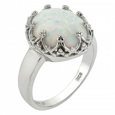 Sterling Silver Lab Created White Opal Round Shaped Ring