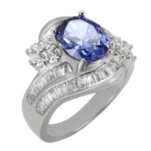 Load image into Gallery viewer, Sterling Silver Oval Simulated Tanzanite With Cubic Zirconia Cocktail Ring