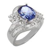 Sterling Silver Oval Simulated Tanzanite With Cubic Zirconia Cocktail Ring