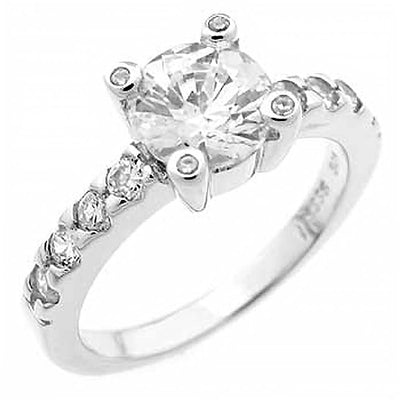 Sterling Silver Ladies Fashionable Ring with Pave Set Cz and an 8MM Prong Set CzAnd Ring Width of 7MM